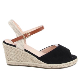 Espadrilles noires bout ouvert 77-207 Noir beige brun