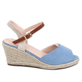 Espadrilles bout ouvert bleu 77-207 Bleu beige brun