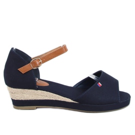 Sandales Tommy sur un petit talon compensé bleu BL-362 Navy brun bleu marine