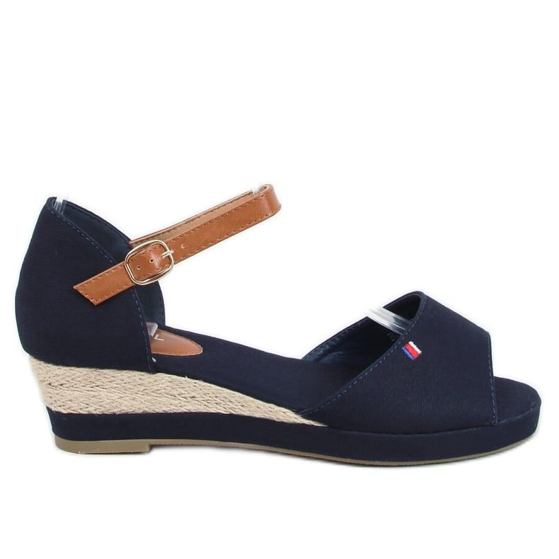 Sandales Tommy sur un petit talon compensé bleu BL-362 Navy brun bleu marin