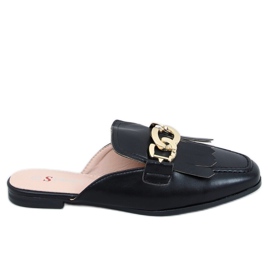 Noir T501 Chaussons mocassins noirs avec chaîne