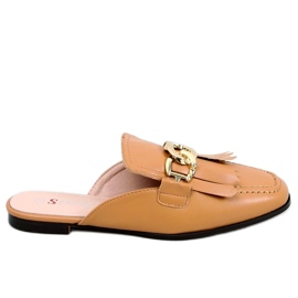 Chaussons mocassins avec une chaine camel T501 Camel brun