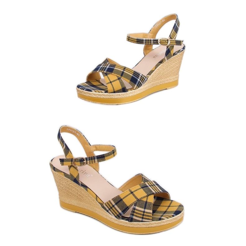 Sandales compensées à carreaux jaunes A89937 Jaune