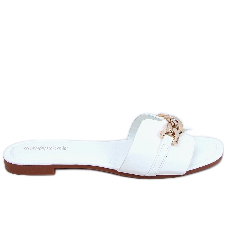 Blanc HY23-01 Chaussons blancs avec une chaîne blanche