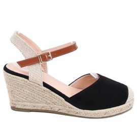 Espadrilles noires sur compensées 77-206 Noir beige brun