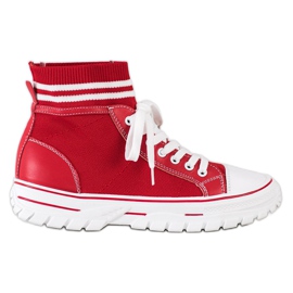 SHELOVET Baskets à enfiler à la mode blanc rouge
