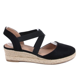 Espadrilles noires sur talon bas compensé 9R65 Noir le noir