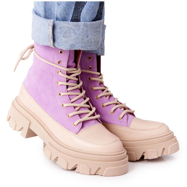 Lewski Shoes Bottines Daim Chaussures Workery Lewski 3007-0 Violet beige