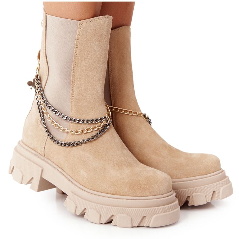 Lewski Shoes Chaussures Suede Sztyblety Workery Lewski 2998-0 Sable beige multicolore