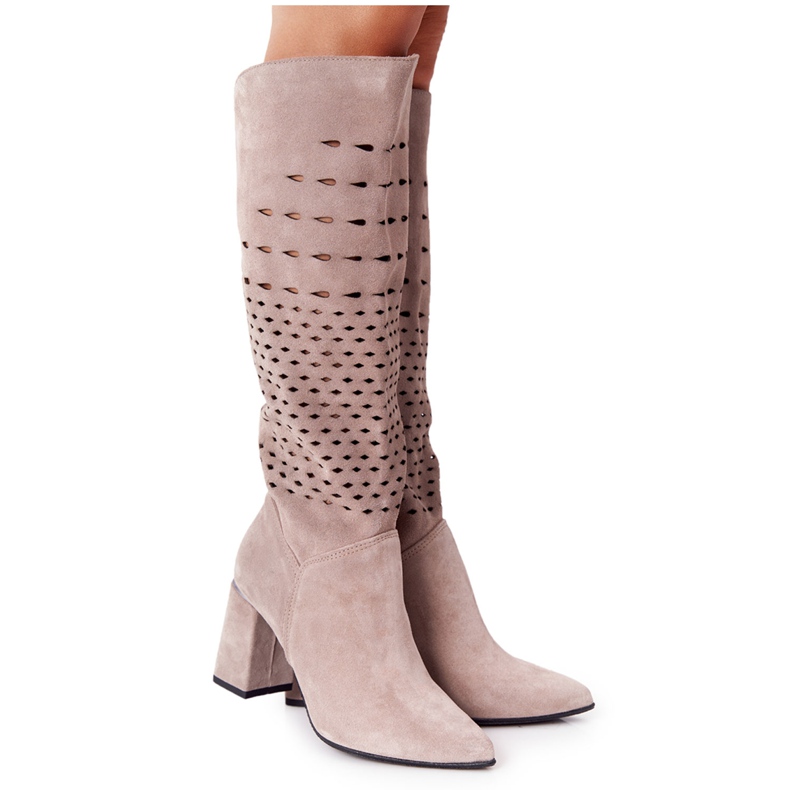 Lewski Shoes Chaussures Wiosenne Ażurowe Kozaki Lewski 2847 / B Beżowe beige