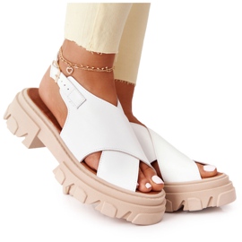 Lewski Shoes Sandales En Cuir Sur La Plateforme Lewski Chaussures 3018-0 Blanc
