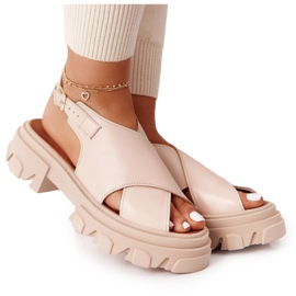 Lewski Shoes Sandales Cuir Sur La Plateforme Lewski Chaussures 3018-0 Beige