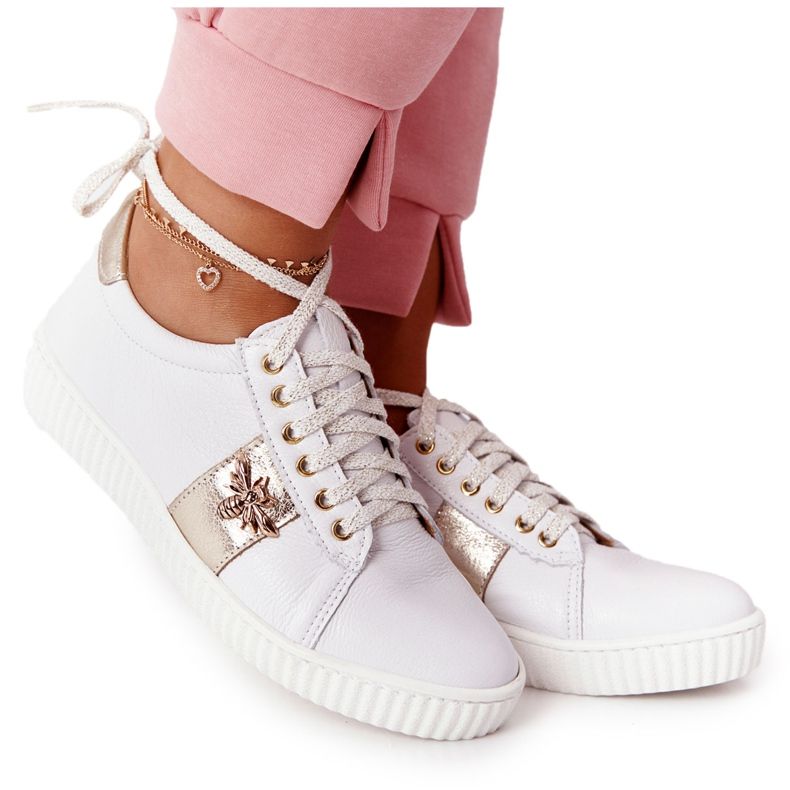 Baskets Cuir Femme Lewski Shoes 2786-0 Blanc et Or blanche d'or