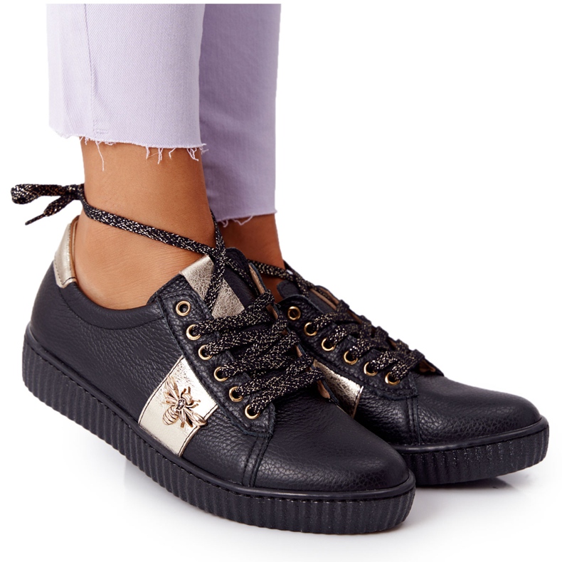 Baskets Cuir Femme Lewski Shoes 2786-0 Noir-Or le noir d'or