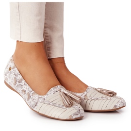 Ballerines Cuir À Franges Maciejka 04016-25 Beige-Or doré