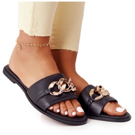Chaussons En Cuir Avec Chaîne Nicole 2652 Noir