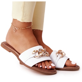 Chaussons Cuir Avec Chaîne Nicole 2652 Blanc