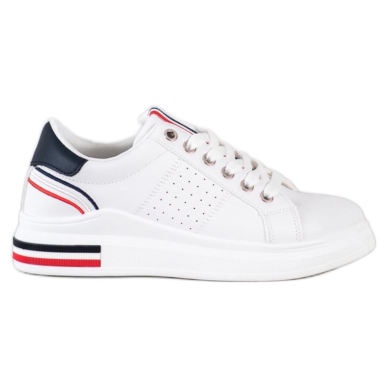 SHELOVET Baskets en cuir écologique blanche rouge bleu marin