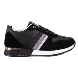 SHELOVET Baskets noires à plateforme scintillante argent
