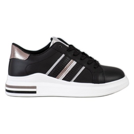 SHELOVET Chaussures de sport noires décontractées argent