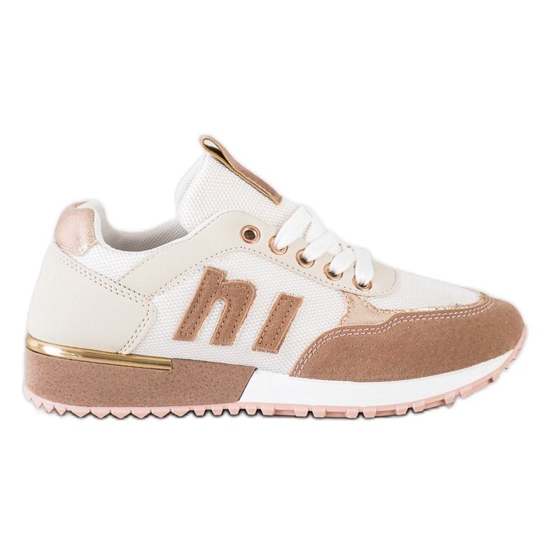 SHELOVET Chaussures de sport avec maille beige blanche d'or SHELOVET Chaussures de sport avec maille beige blanche d'or