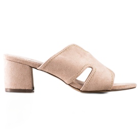 S. BARSKI Pantoufles en daim élégantes beige d'or