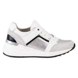 Goodin Baskets en cuir blanc et argent blanche le noir gris