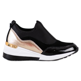 Goodin Baskets compensées en cuir noir doré