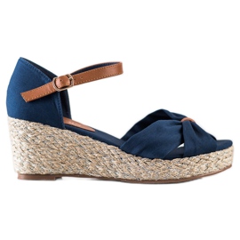 Goodin Sandales compensées en textile bleu marine