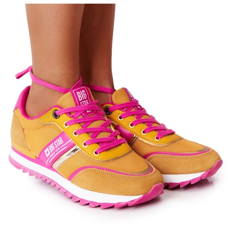 Chaussures de sport pour femmes en mousse à mémoire Big Star HH274273 Jaune rose