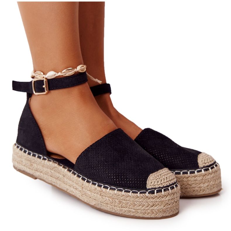 MSMG Espadrilles Sur La Paille Plateforme Noir Bali le noir