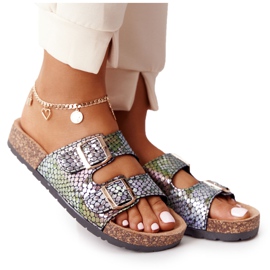 MSMG Sandales Boa Noires Sur Semelle En Liège multicolore