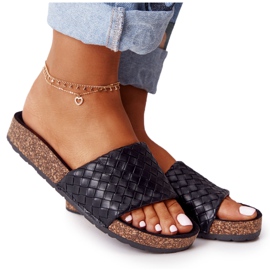 MSMG Chaussons Catalina Noirs En Cuir Sur Semelle En Liège