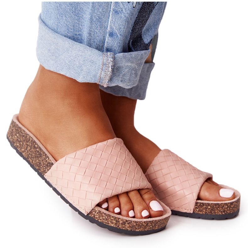 MSMG Chaussons Cuir Sur Semelle Liège Catalina Rose Clair MSMG Chaussons Cuir Sur Semelle Liège Catalina Rose Clair