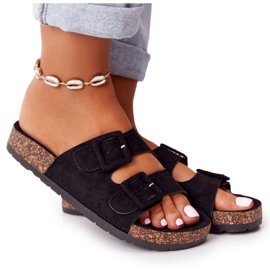 MSMG Pantoufles Jennifer en daim noires sur semelle en liège