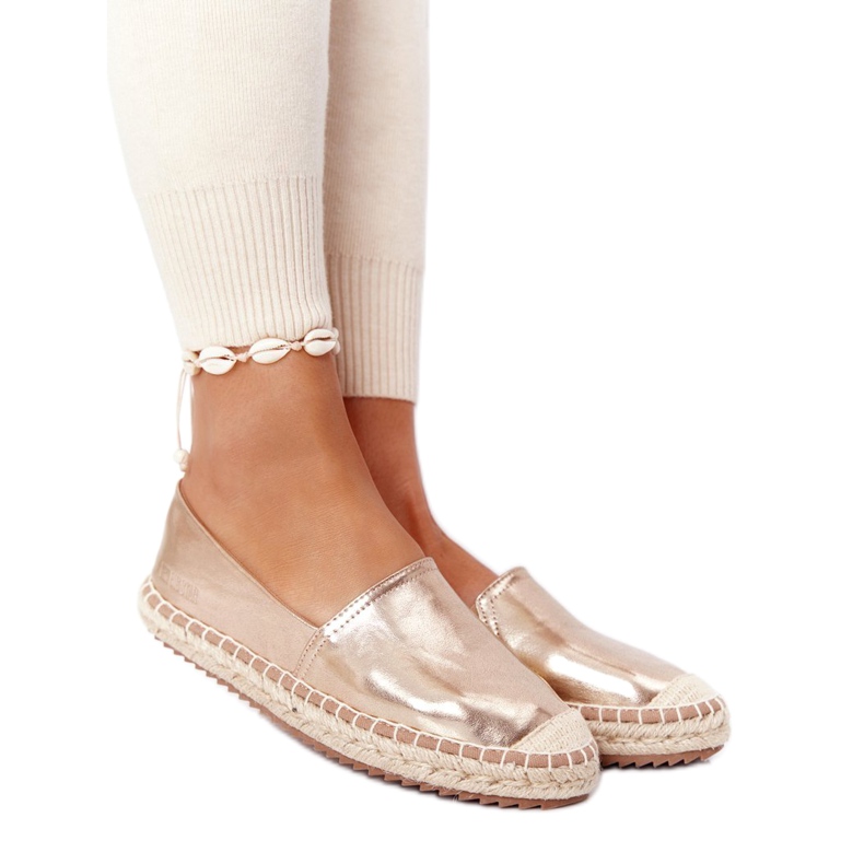Espadrilles En Cuir Sur Une Semelle Tressée Big Star HH274503 Doré d'or