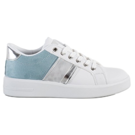 SHELOVET Chaussures de sport avec empiècement en daim blanc bleu