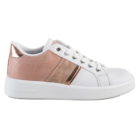 SHELOVET Chaussures de sport avec empiècement en daim blanc rose