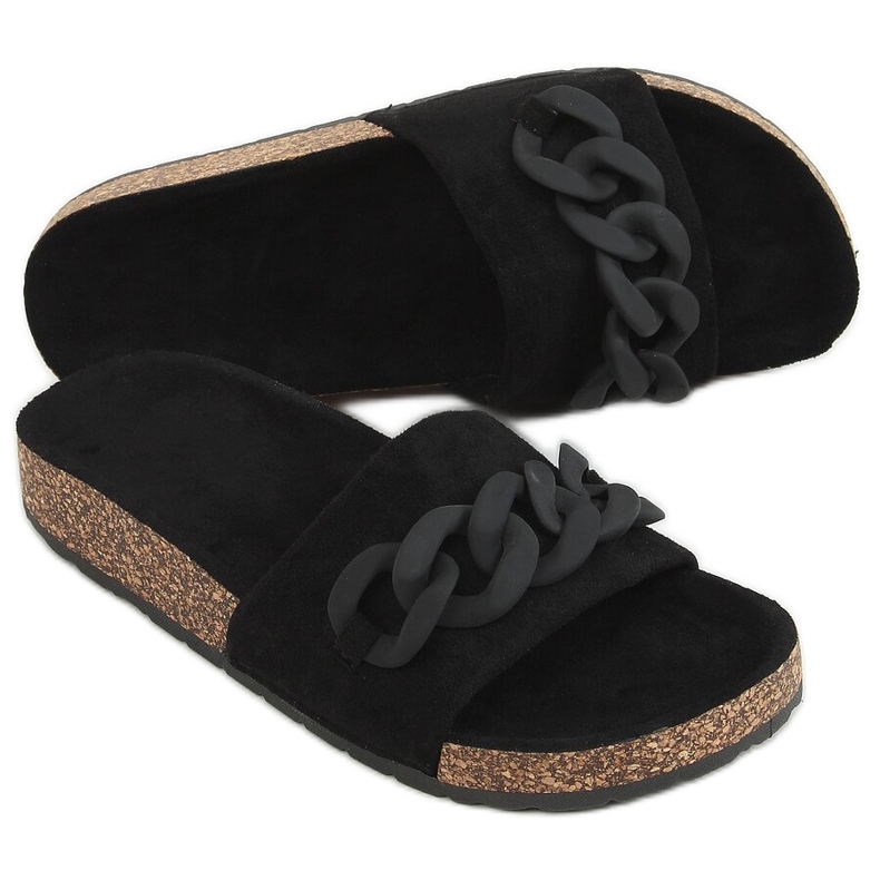 Chaussons en liège noir avec une chaîne DZ907 Noir le noir