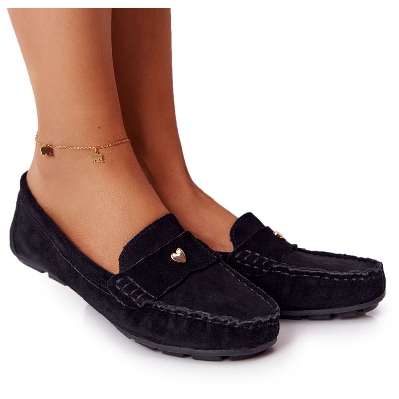 S.Barski Mocassins femme en daim de S. Bararski Noir le noir