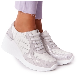 S.Barski Baskets Compensées En Cuir S. Barki Blanc-Argent blanche
