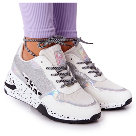 NEWS Baskets compensées pour femmes blanches avec brocart Avery 21SP26-3974 noir argent