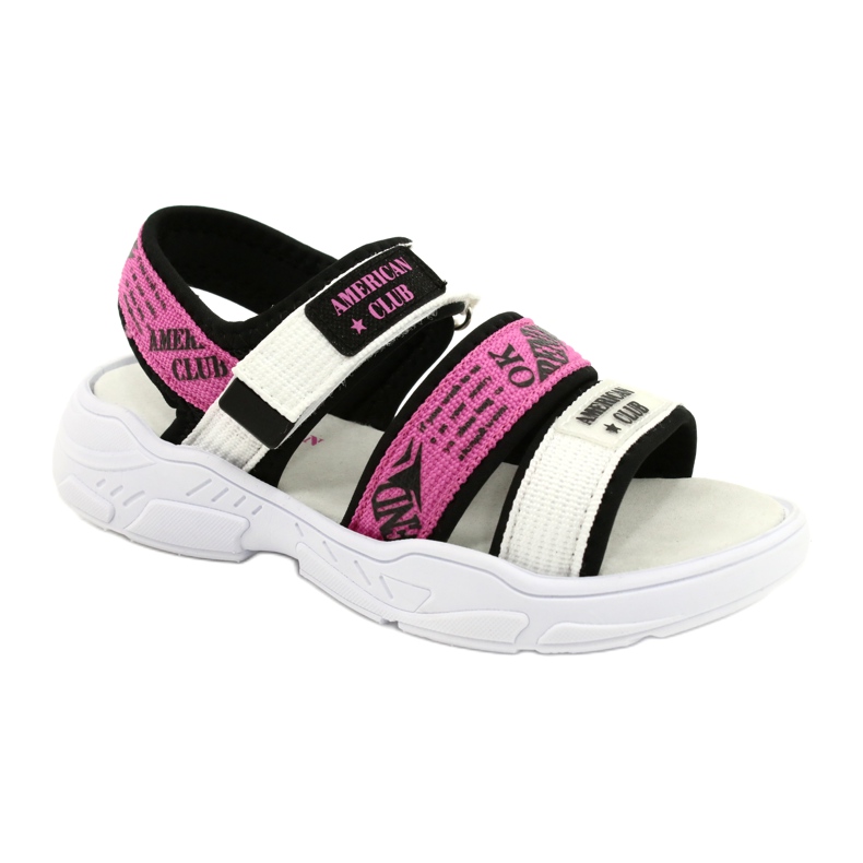 American Club Sandales de sport pour enfants Semelle intérieure en cuir RL29/21 Noir-Fuxia blanche
