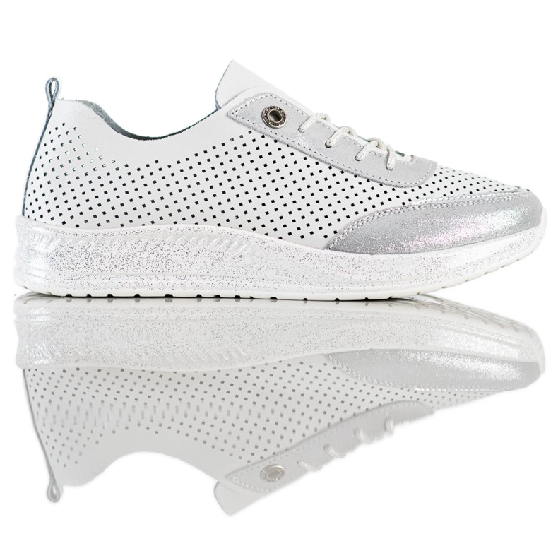 Goodin Baskets en cuir blanc et argent blanche