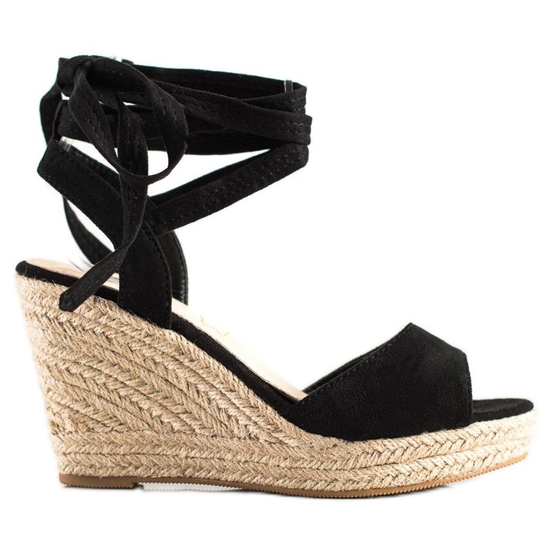 Sabatina Sandales nouées sur le coin le noir Sabatina Sandales nouées sur le coin le noir