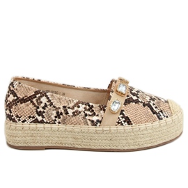 Espadrilles avec pierres de serpent 100-131-SC-1 Taupe Snake beige brun