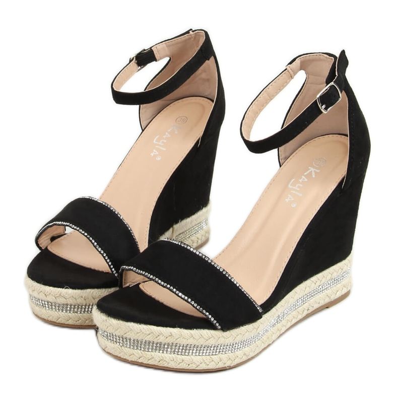 Sandales noires sur un coin noir LL6351 Noir le noir