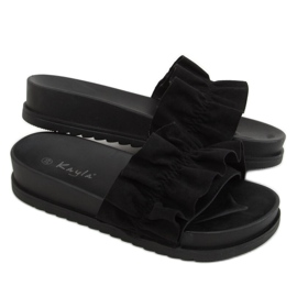 Noir Chaussons femme noirs à volant 38862 Noir le noir
