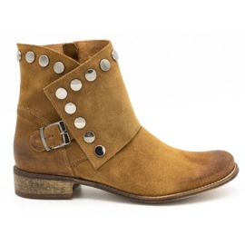 Exousite Bottines femme en cuir à clous 1198 camel brun multicolore