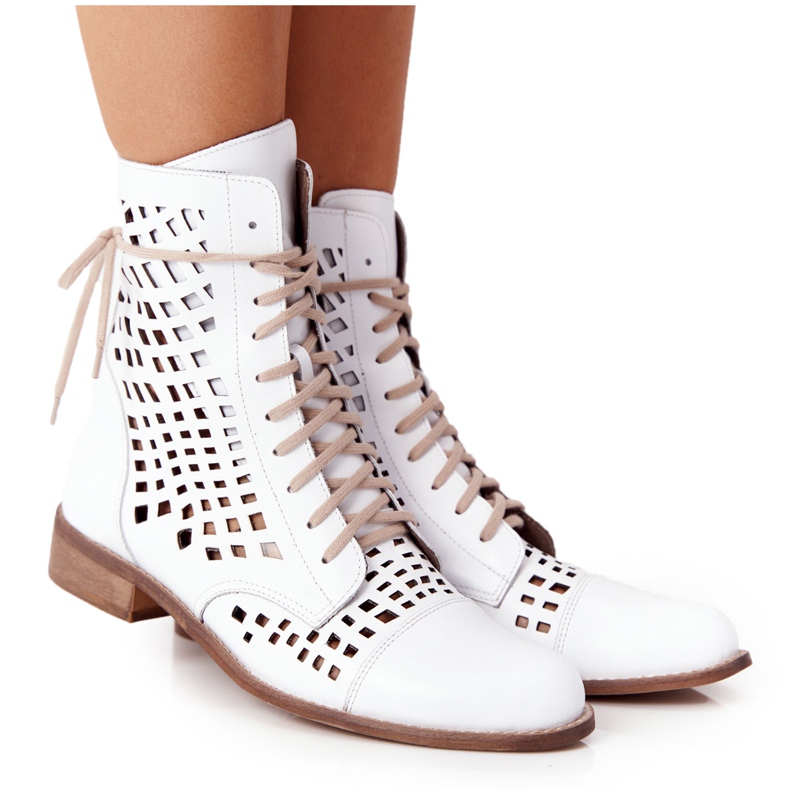 Boots cuir ajouré Nicole 2627 Blanc blanche